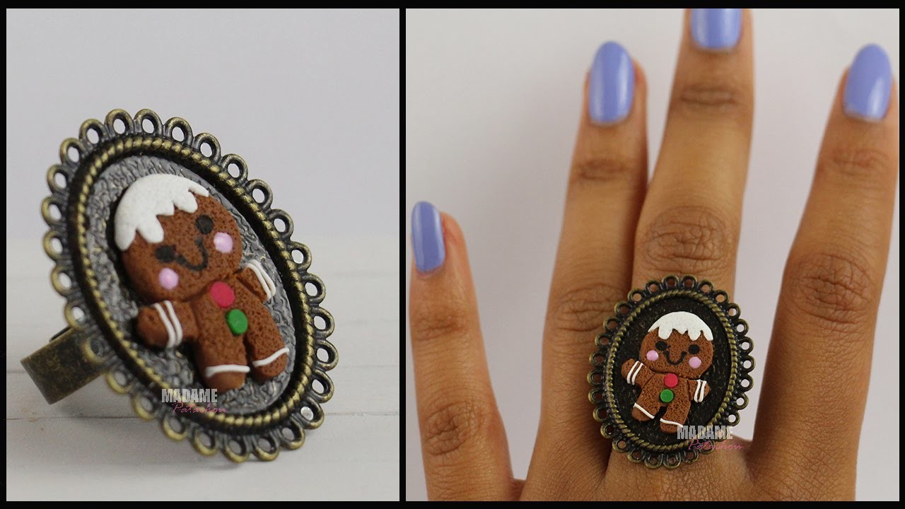 Box Bague Bonhomme Pain d'Epice. Gingerbread Man (Tuto Fimo.Polymer clay tutorial)