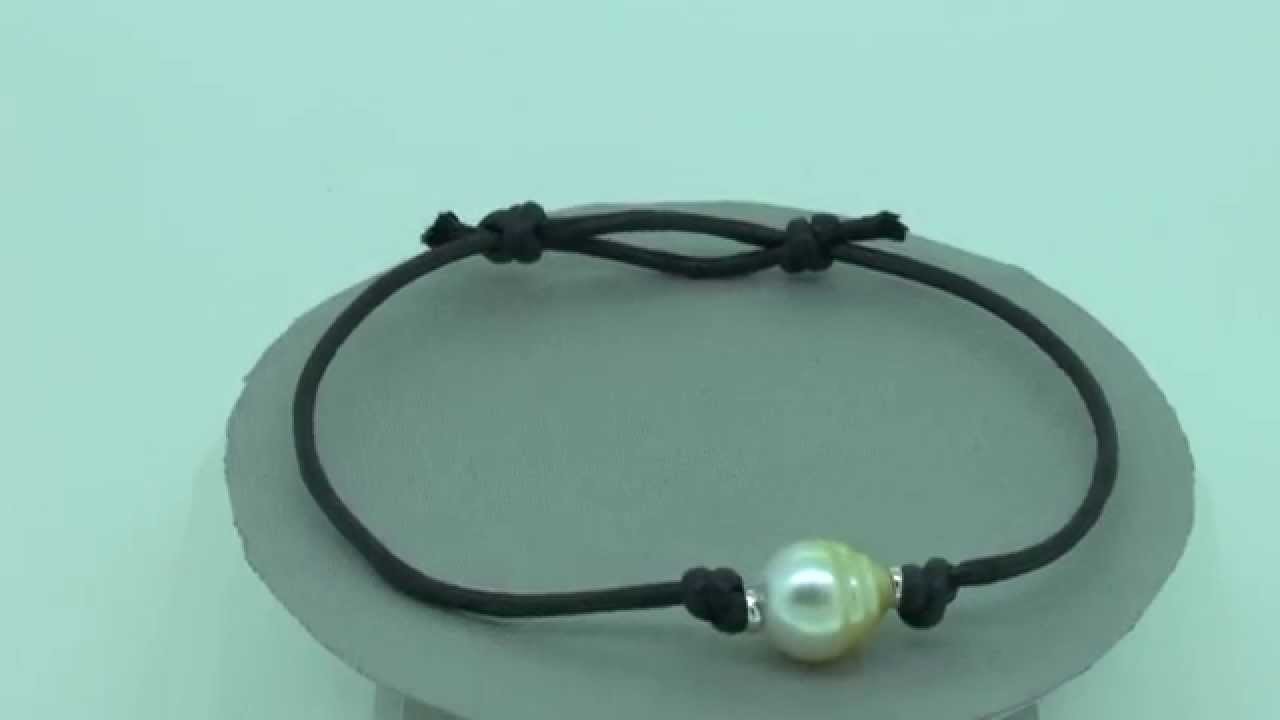 Bracelet cuir ajustable avec perle d'Australie - www.e-bijouterie.com