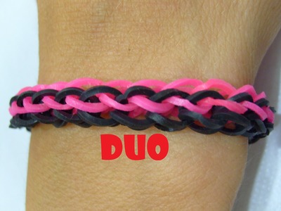 Bracelet elastique duo en rainbow loom bands. Tuto facile en francais