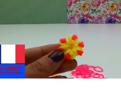 Comment faire une Fleur Pendule. Porte Clés en loom élastiques au crochet, tutoriel en français