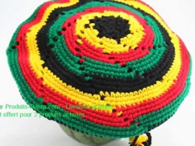 CHAPEAU RASTA CROCHET VISIÈRE NOIRE STYLE TAM RASTA VERT JAUNE