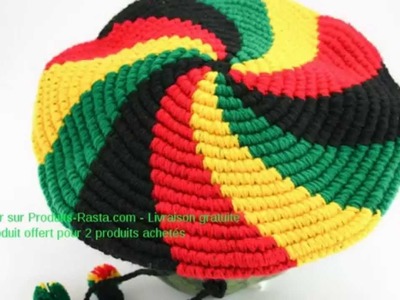 CHAPEAU CROCHET SPIRALE COULEURS RASTA VISIÈRE NOIRE STYLE