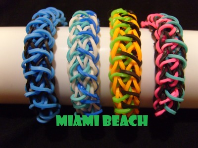 Bracelet elastique Miami Beach, tuto francais, rainbow loom bands
