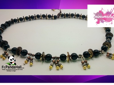 Tuto6. DIY.Collier avec des perles noires et boutons en noix de coco.Fr.Pandahall.com