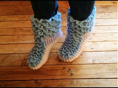 Crochet : Chaussons adulte point crocodile facile 2. Crochet crocodile stitch socks 2