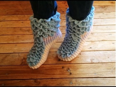 Crochet : Chaussons adulte point crocodile facile. Crochet crocodile stitch socks