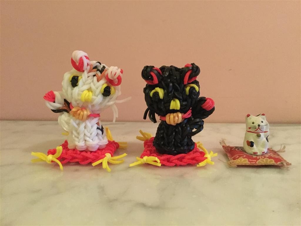 Rainbow Loomレインボールーム　招き猫　Maneki neko  chat porte bonheur