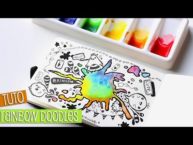 TUTO # Aquarelle rainbow et doodles kawaii