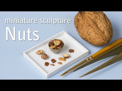 Miniature Walnuts, Peanuts, Pecan and Almonds. Polymer Clay Sculptures