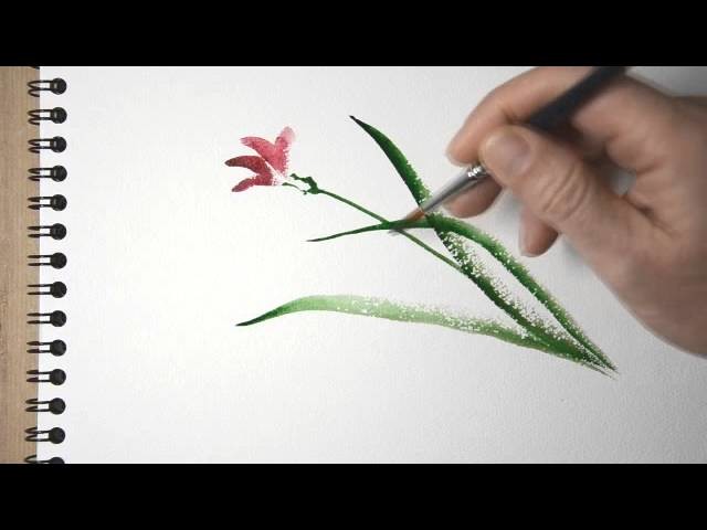 Aquarelle - peindre une orchidée sauvage - sumi-e watercolor tutorial