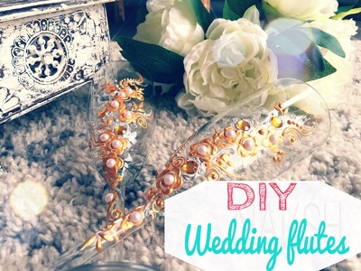 DIY Henna inspired wedding flutes. تزيين كاسات العروسين