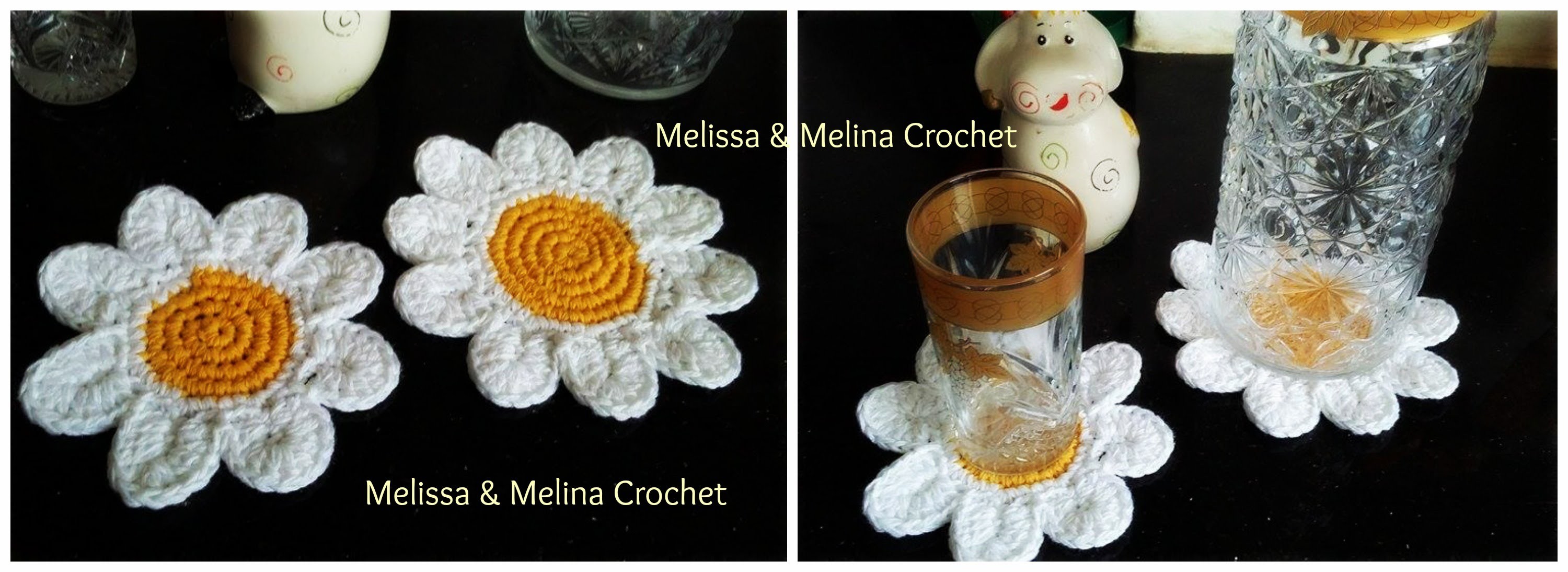 Dessous de verre marguerite fleur au crochet. Daisy flower coasters crochet