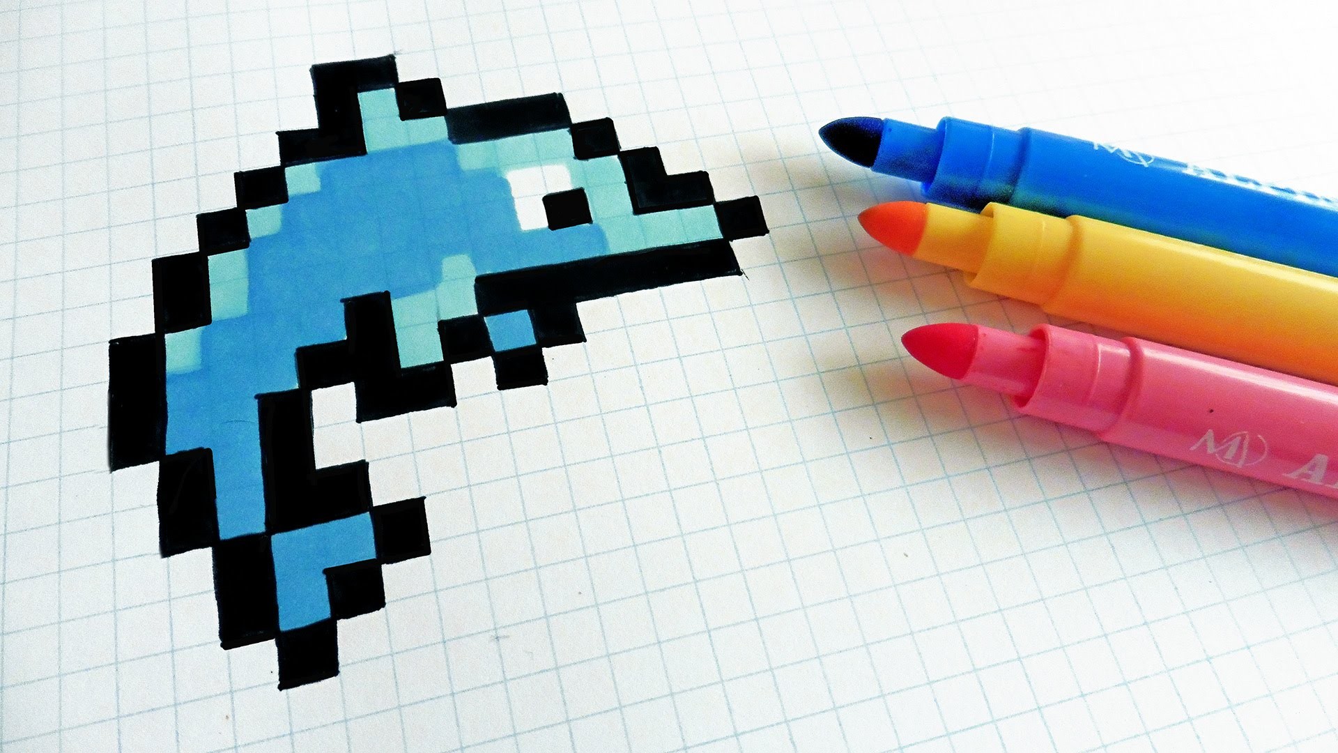 Handmade Pixel Art - How To Draw a Dophin  #pixelart