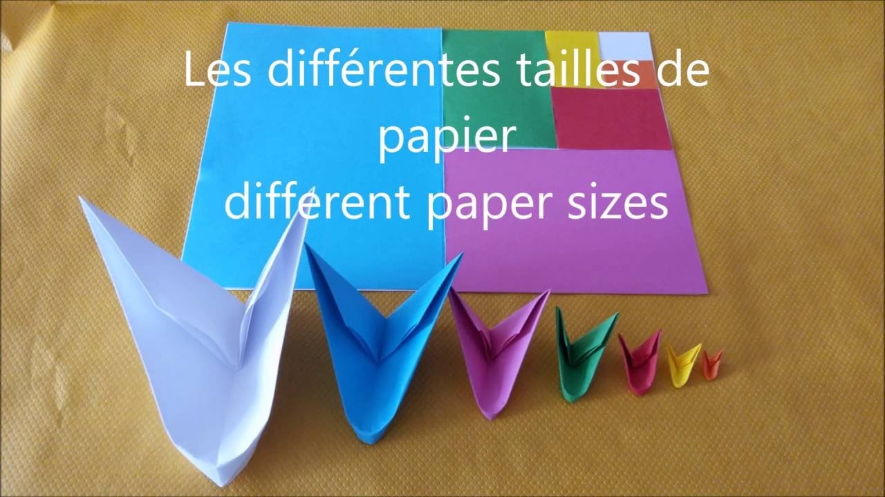 Different paper sizes. les différentes tailles de papier origami 3d