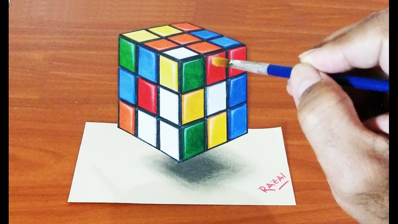 Tuto 1: How to Draw and Paint Rubik's Cube 3D illusion | Dessin 3D | 3D Drawing