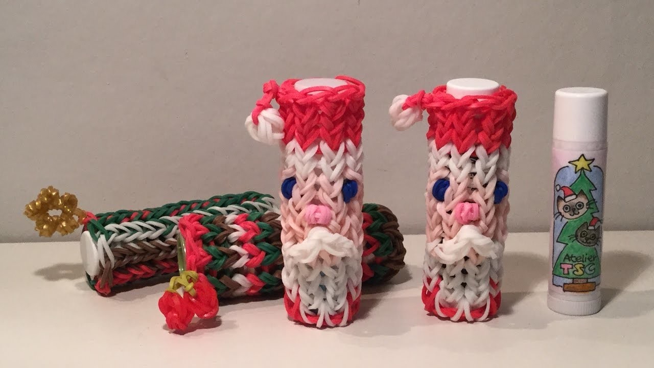 Rainbow Loom サンタクロースのリップクリームカバー　étui baume à lèvres en forme de père Noël