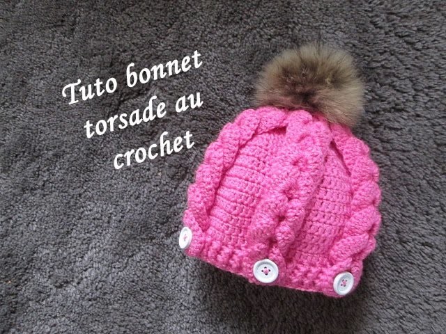 TUTO BONNET TORSADE CROCHET hat beanie crochet GORRO TORSADAS CROCHET RELIEVE