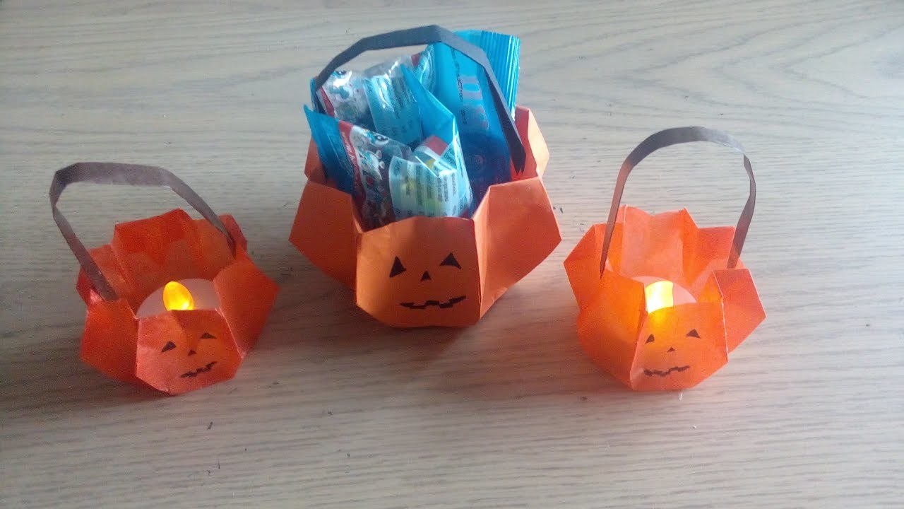Origami : le panier citrouille d'Halloween (pumpkin basket par Alexandre 6 ans)