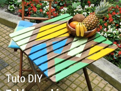 Tuto DIY  relooking graphique d'une table de jardin en bois