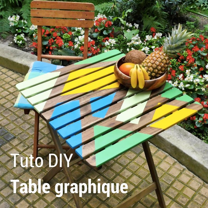 Tuto DIY  relooking graphique d'une table de jardin en bois