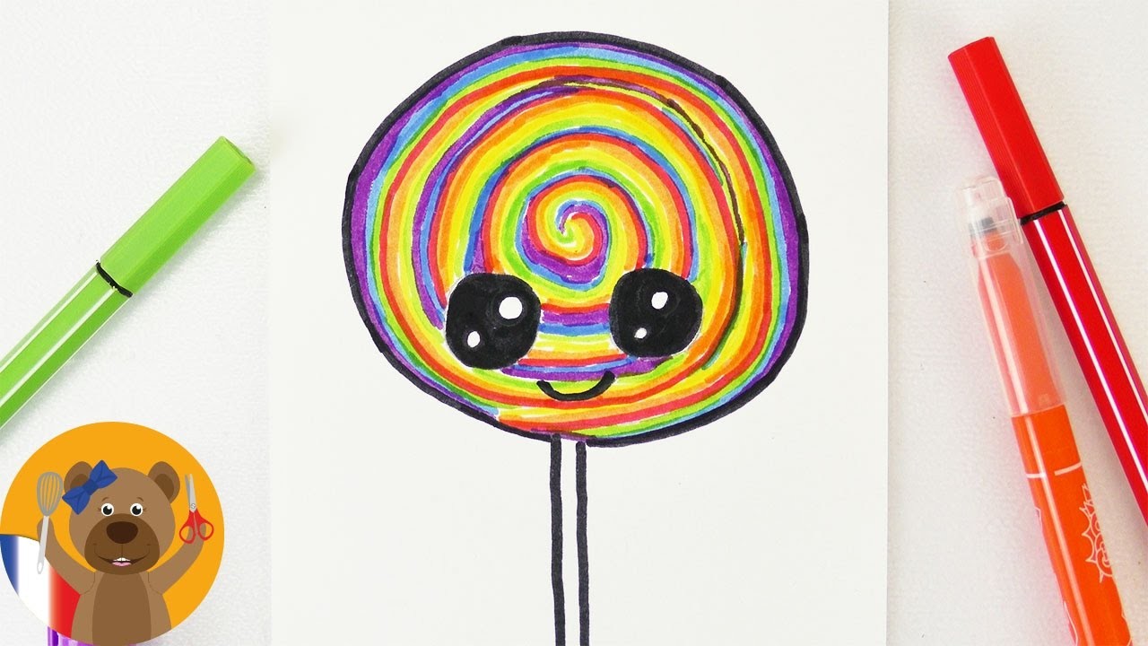 Dessiner une sucette aux couleurs de l'arc-en-ciel | Adorable Rainbow Lollipop à faire soi-même