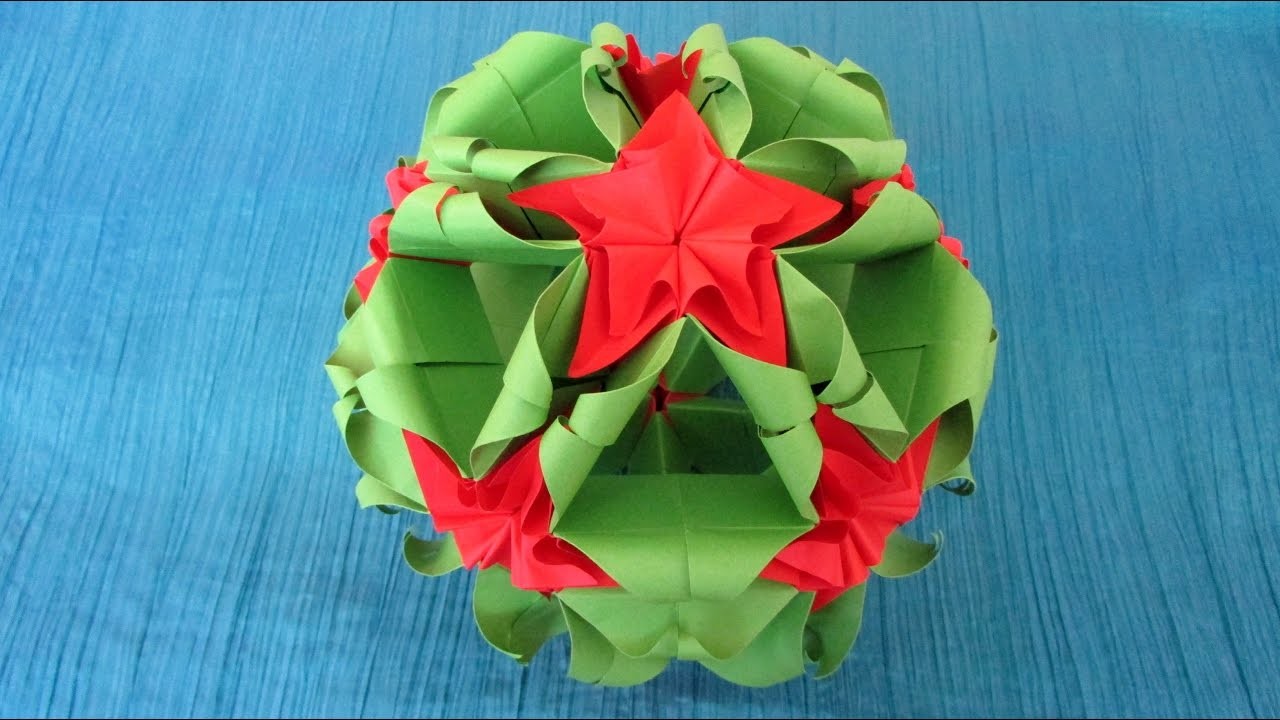 Origami-kusudama : Étoile de Noël, Euphorbia, Poinsettia (Natalia Romanenko)