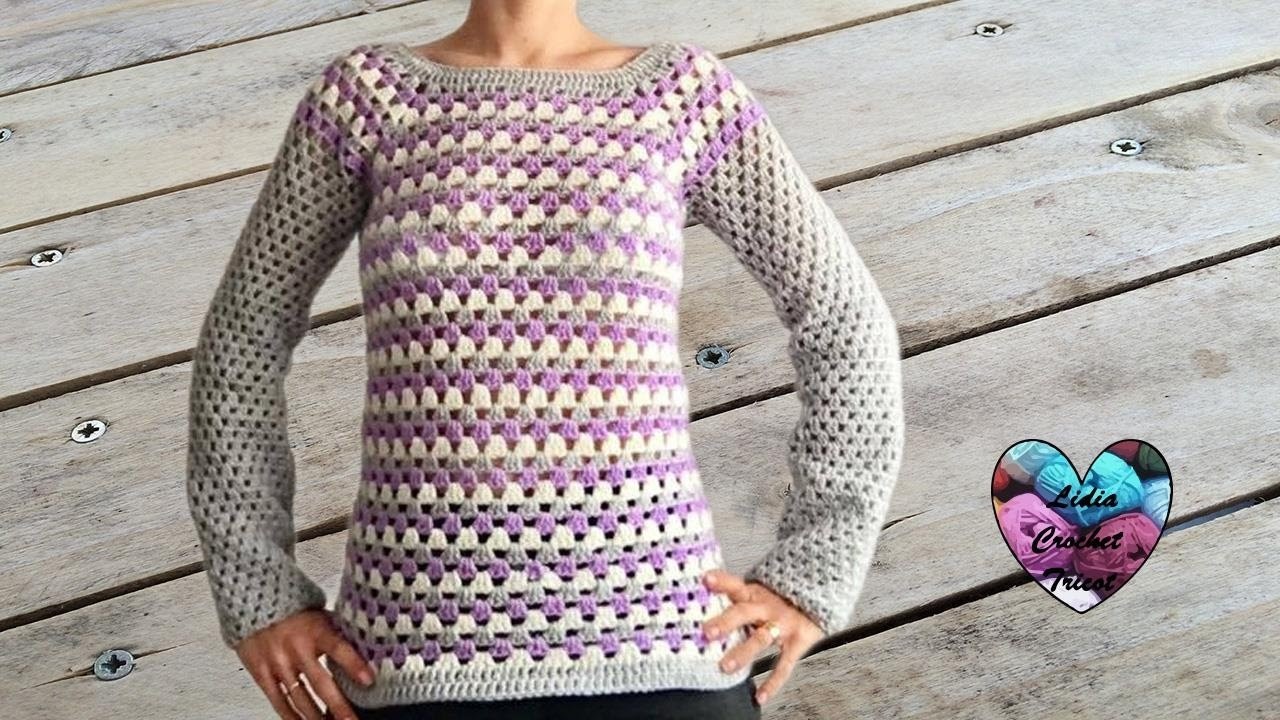 Pull granny facile (toutes tailles) crochet. Granny sweater (all sizes) crochet (english subtitles)