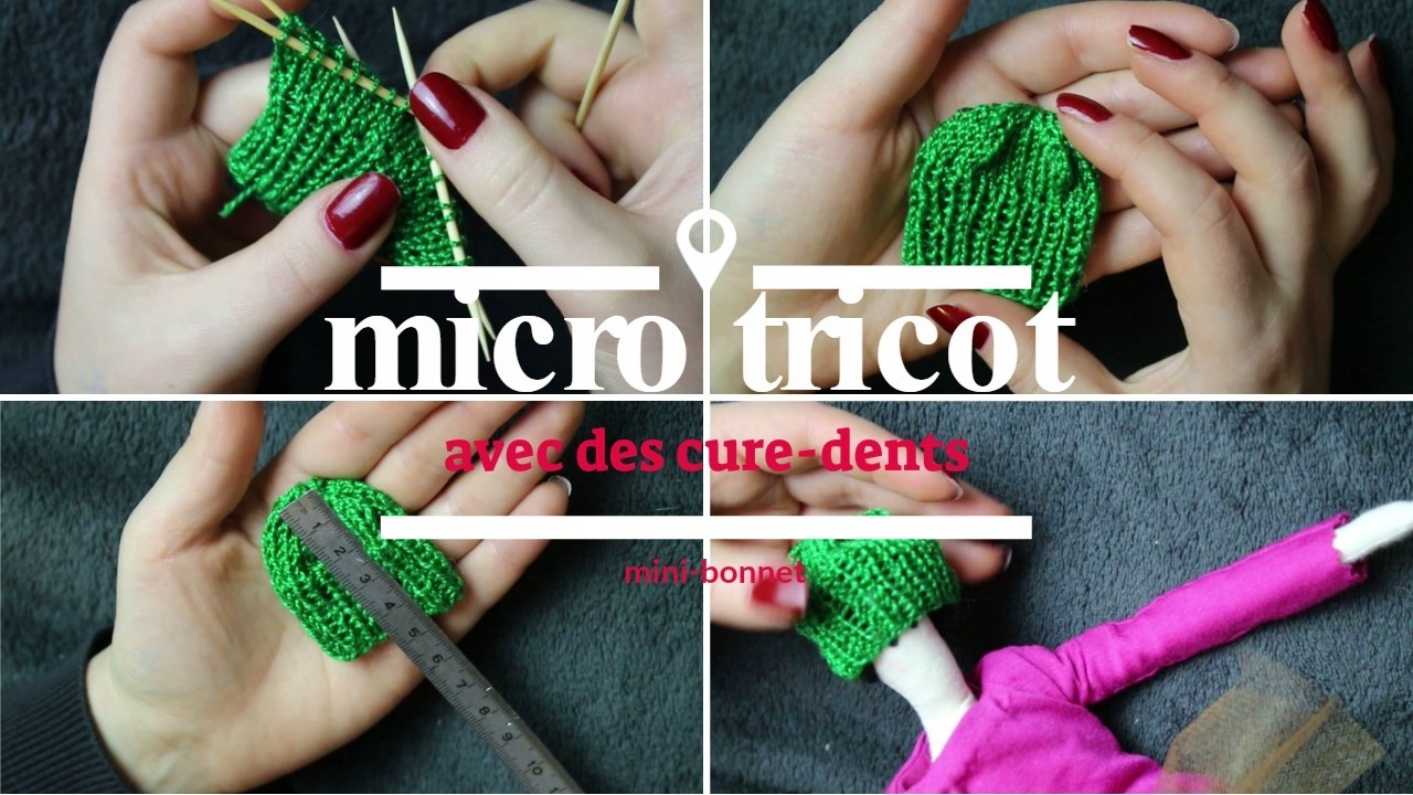 ???????????????????? Tricot aux cure-dents : micro-bonnet. Funny ! Knitting!