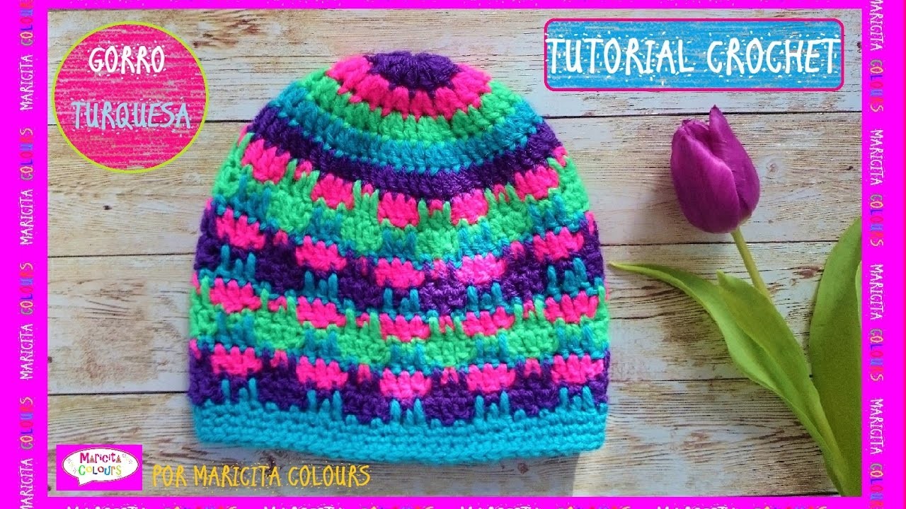Gorro a Crochet "Turquesa" por Maricita Colours