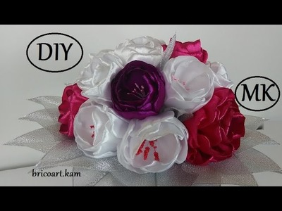 DIY.Ribbon flower tutorial.Bouquet de mariage.Fleur kanzashi:bricoart.kam