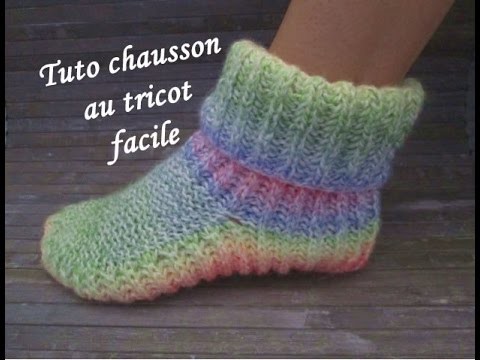 TUTO CHAUSSONS COTE ANGLAISE AU TRICOT Slippers booties knitting BOTITAS BOTAS TEJIDAS DOS AGUJAS