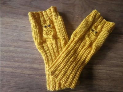 Tuto tricot. tricoter des mitaines motif hibou  ( partie 2  main droite )