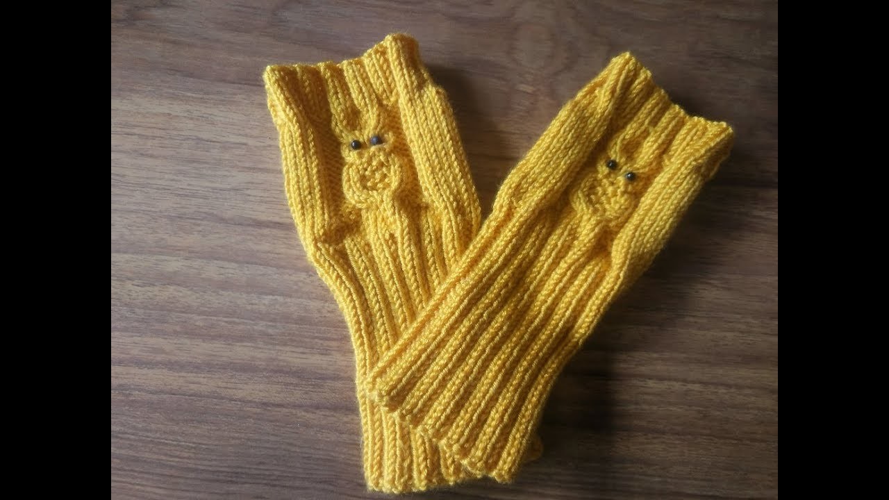 Tuto tricot. tricoter des mitaines motif hibou  ( partie 2  main droite )