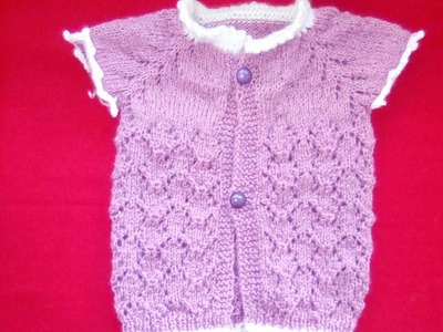 Tuto tricot : Brassière bébé pour fille a manches à raglan au point ajouré.gilet de bébé au tricot