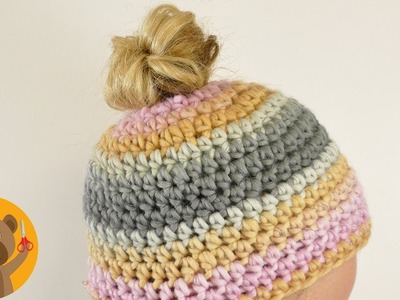 Messy Bun Hat | Bonnet au crochet | Bonnet pour l'hiver à faire soi-même | instructions simples