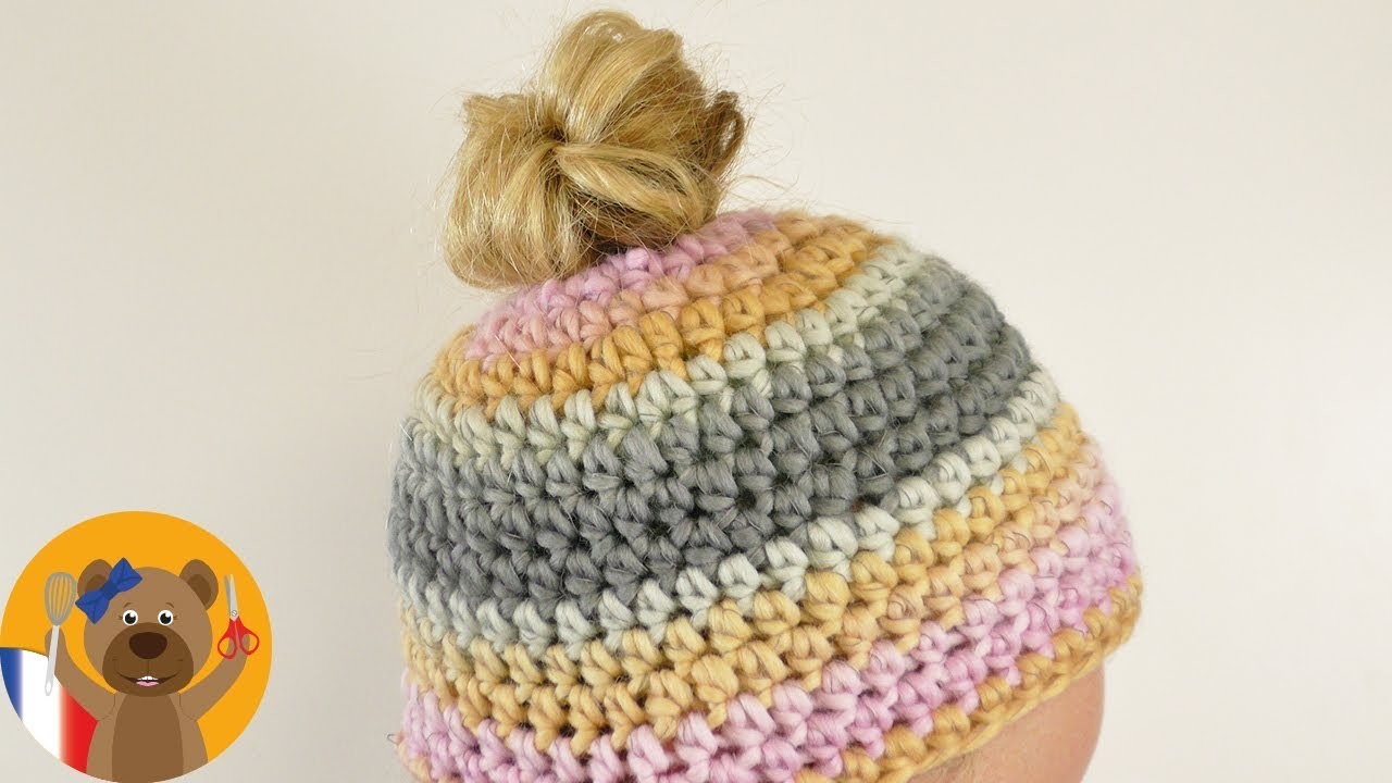 Messy Bun Hat | Bonnet au crochet | Bonnet pour l'hiver à faire soi-même | instructions simples