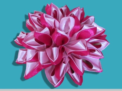 Kanzashi : Dahlia bi-couleur en ruban, accessoire de cheveux