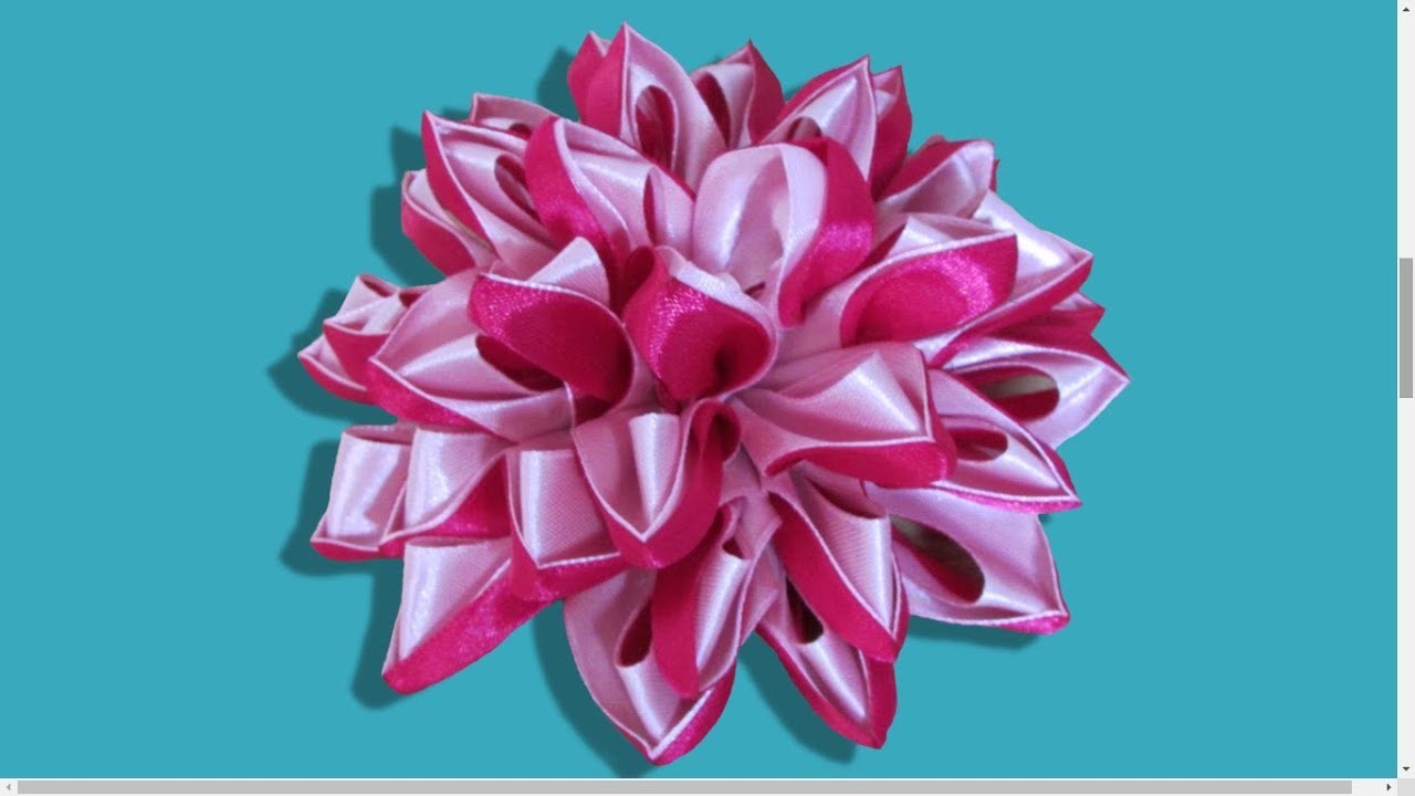 Kanzashi : Dahlia bi-couleur en ruban, accessoire de cheveux