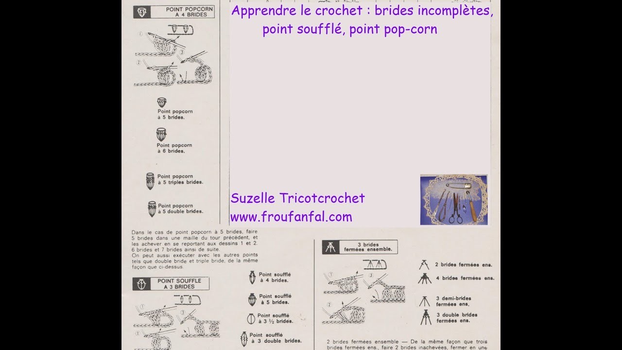 TUTO débutants  points crochet brides incomplètes point soufflé point popcorn