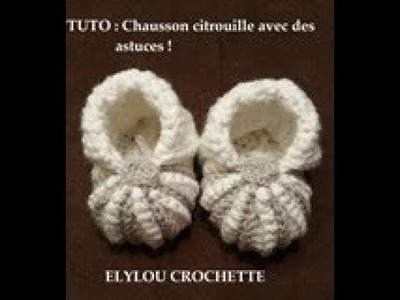 TUTO crochet : chausson citrouille, technique facile. crochet tutorial: pumpkin slipper