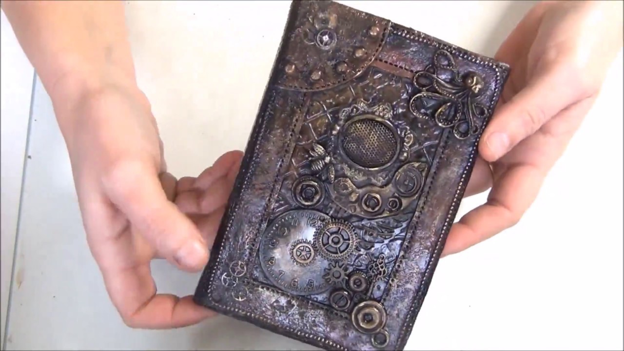 TUTO FIMO  COUVERTURE DE CARNET STEAMPUNK . POLYMER CLAY TUTORIAL COVER