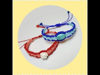 DIY★Wavy Herringbone Bracelet macrame in two colors with a bead★Tuto Bracelet en chevrons ondulé