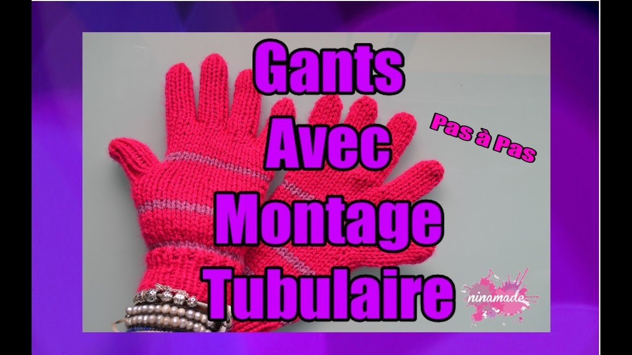 DIY. Gants Avec Deux Aiguilles et Montage Tubulaire.Knit Gloves Two Needles and Tubular Elastic