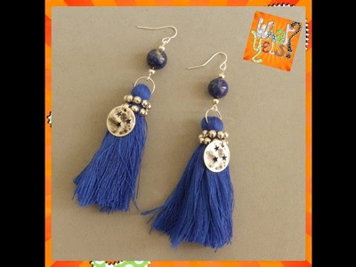 TUTO Boucles d'oreilles perle Lapis Lazuli, pompon et breloque