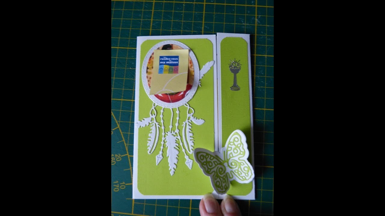 Tuto carte communion thème nature et plumes et son enveloppe avec l'outil enveloppe Artemio