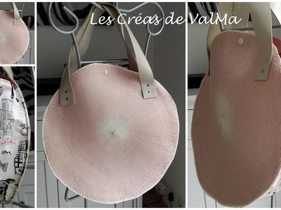 Sac rond réalisé avec 2 sets de table & anses en cuir - Round bag  -Tuto couture ValMa Créas