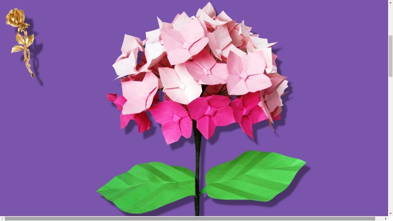 Origami facile : Fleur ???? d'Hortensia (Hydrangea) avec ???? feuilles et tige