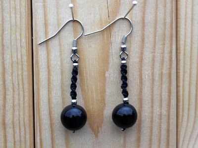 DIY - Tuto Paire de Boucle d'Oreilles en Macramé en spiral - Shamballa perle d'Agate noire