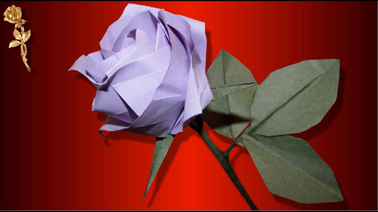 Origami : ???? Rose avec calice, feuilles et tige