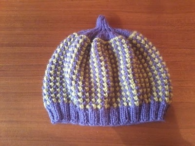Tuto tricot layette : tricoter un bonnet de bébé au point nid d'abeilles bicolore